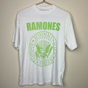 American Eagle Outfitters White Tee with Lime Green Ramones Logo